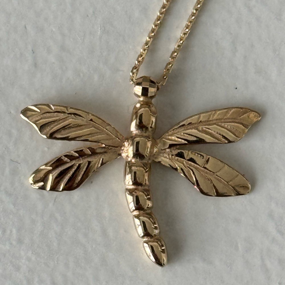 Dragonfly Pendant Necklace 14K Solid Gold